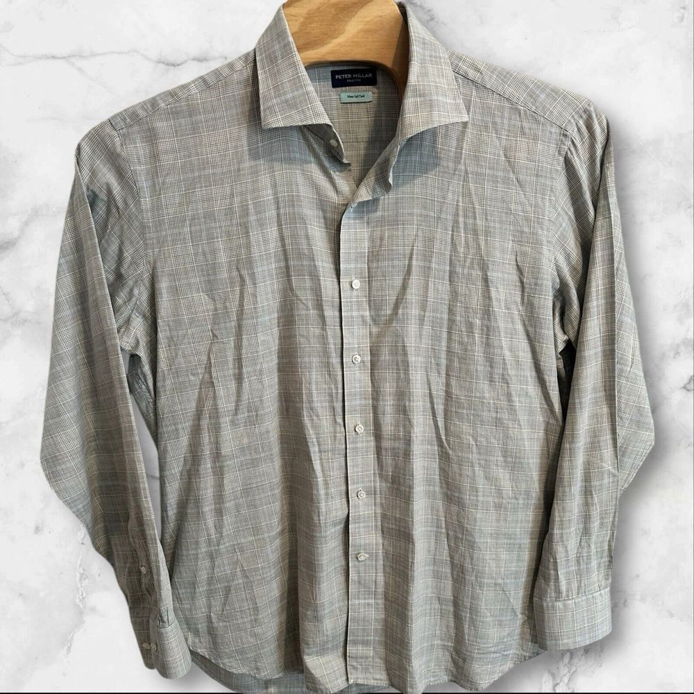 Peter Millar Shirt Mens XXL Gray Plaid Winter Soft Twill Long Sleeve‎ Button Up